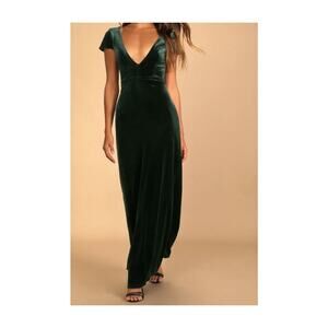 Lulus Velvet Maxi Dress Full Length Formal Gown Holiday Event Wedding Green XL